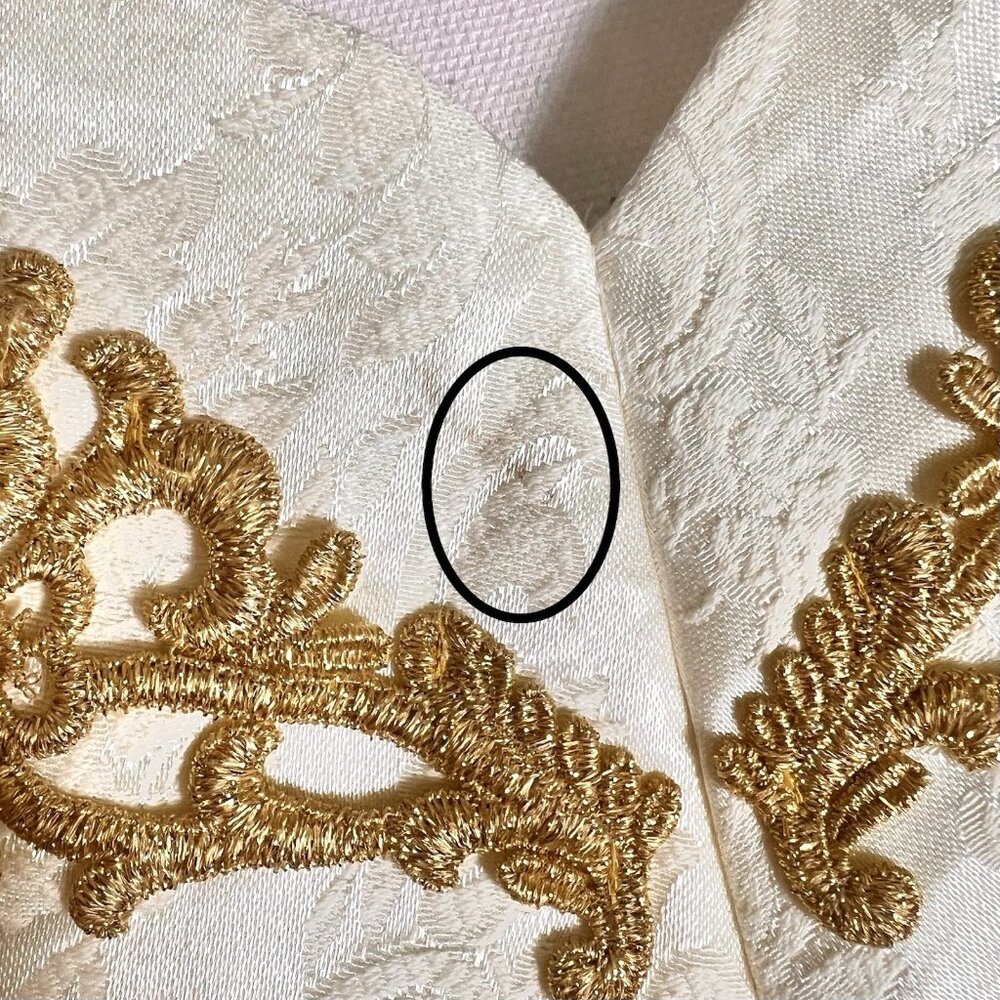 Vintage 1980s Roberta Ivory Brocade Courthouse Wedding Dress Gold Appliqué XS - Picture 8 of 11